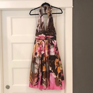 Silk halter floral cocktail dress
